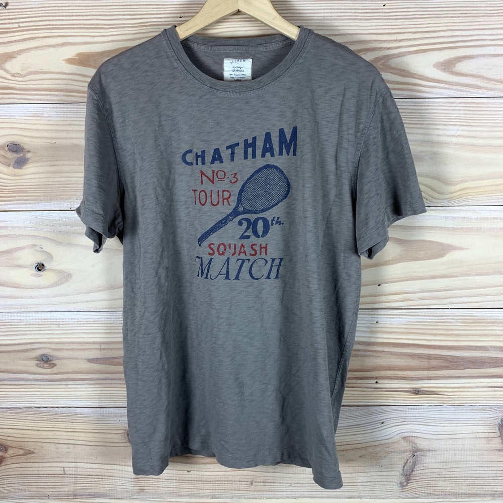 J. Crew T-Shirt Mens Large Gray Chatham Squash Match Graphic Slub Cotton Tee